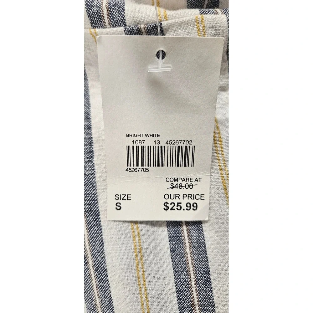 NWT Cato Women's White Blue Yellow Striped Wide Leg Button Side Pants S